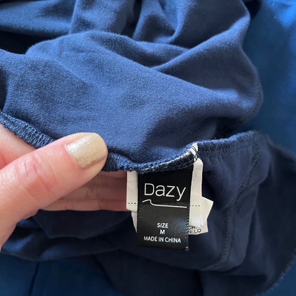 DAZY Ruched Side Mesh Overlay Dress - Dark Blue, Size M - Picture 4 of 5